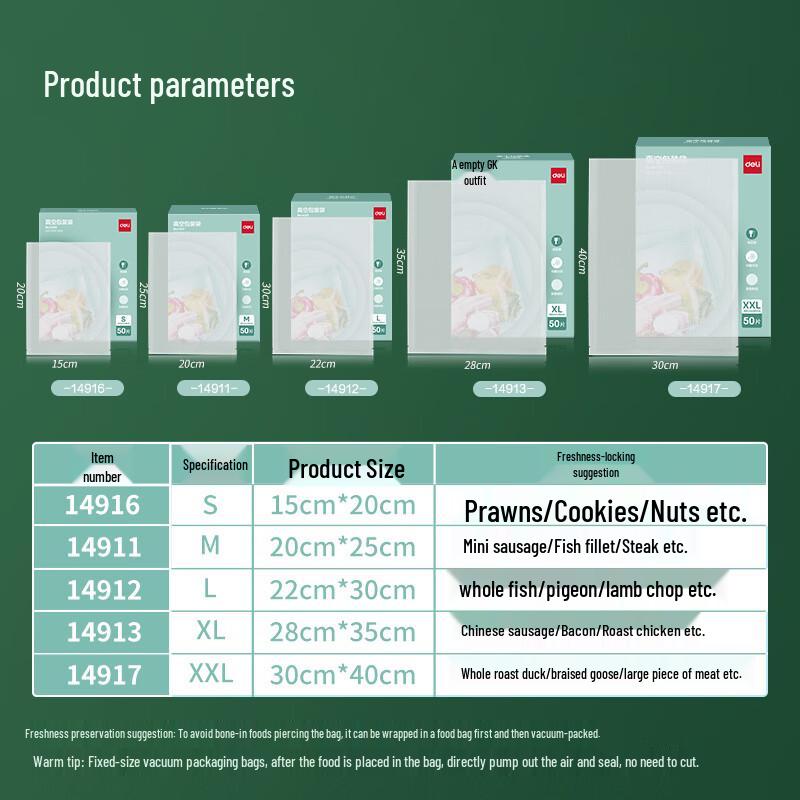 Deli Food Grade Vacuum Sealing Bags