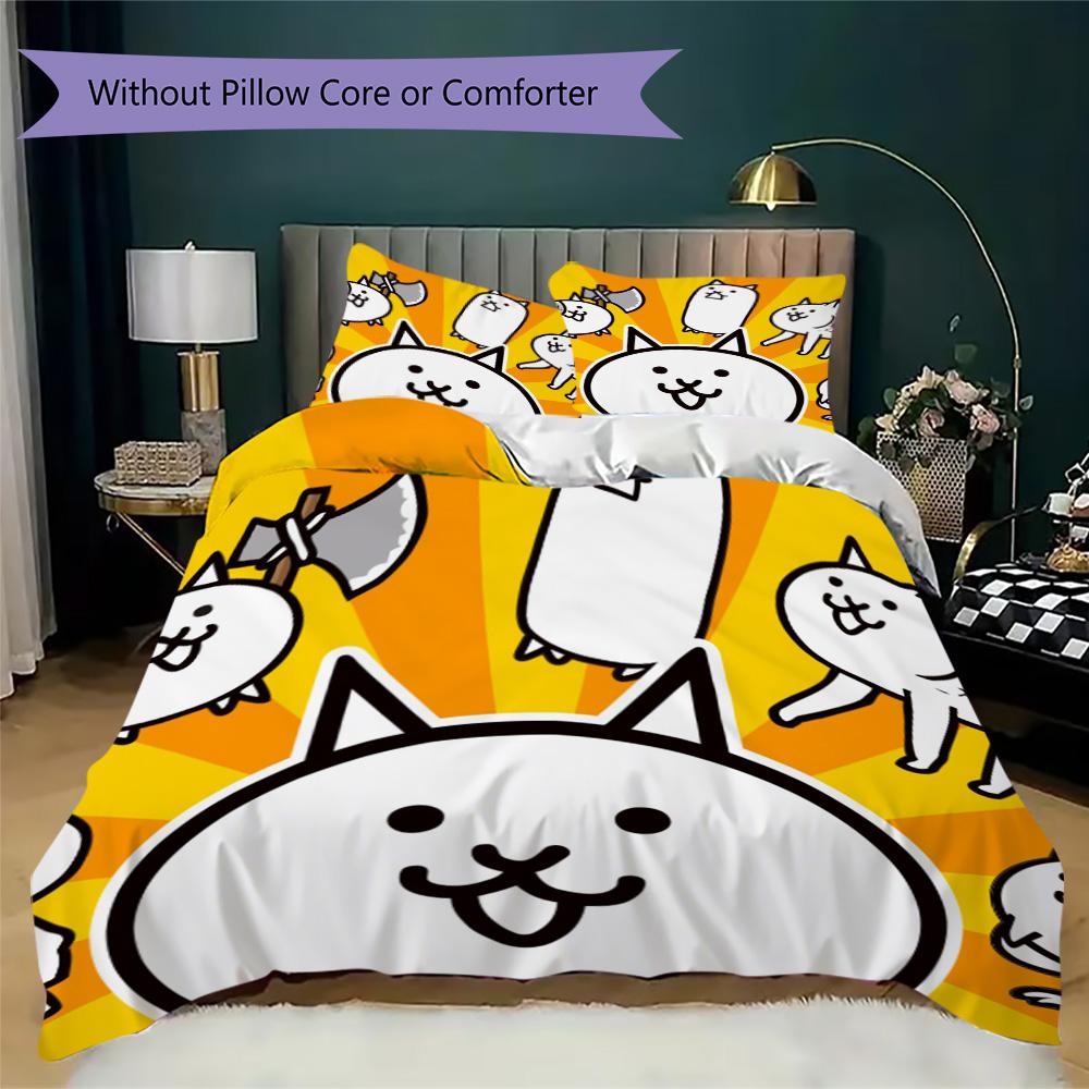 Anime Battle Cat Pattern Bedding,Quilt Set Quilt Cover Pillowcase Home Birthday Gift (1*duvet Cover+2*pillowcase,without core)XSJT0917292
