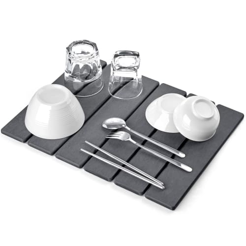 ISHU Kitchen Draining Mat, Diatomaceous Earth, Absorbent, Hard, Drains Dishes, Sink, Large, Quick-Drying, Safe for Dish Draining, Tray, Bath, and More