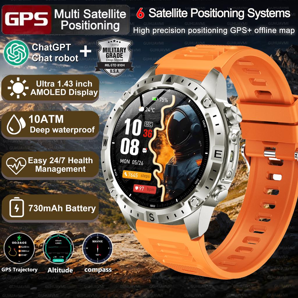 New Army grade TANK GPS Offline Maps Smart Watch 10ATM Waterproof Sports Compass Heart rate HD Bluetooth call Smart watch