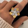 Fashion Stainless Steel Stereoscopic Flower Metal Chic Adjustable Ring Women Charm Golden Rust Proof Daily Zircon Bijoux