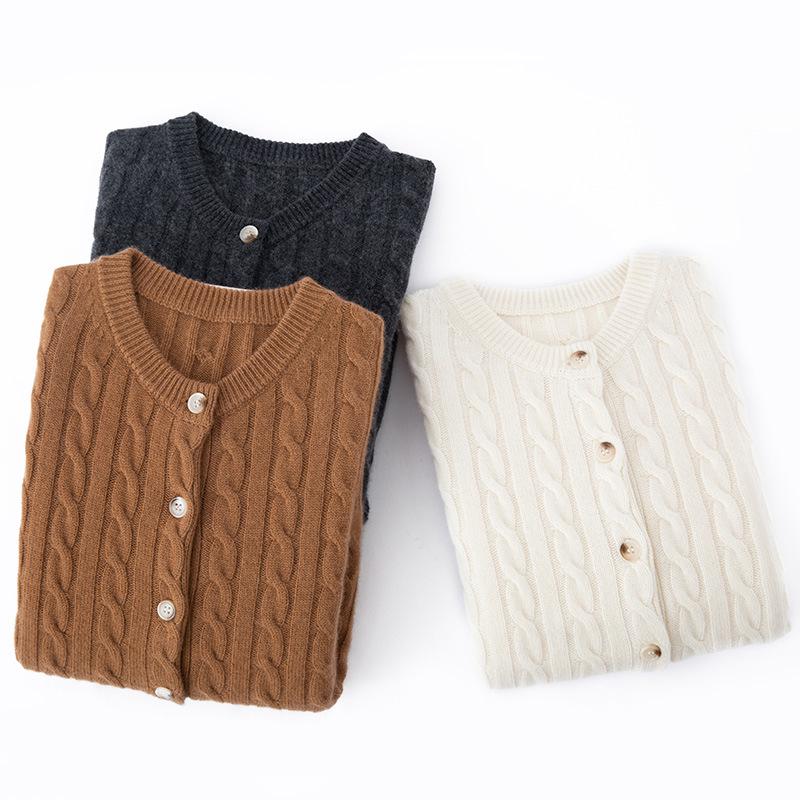 2024 Autumn/Winter Women's Versatile Cable Knit Cashmere Cardigan Sweater