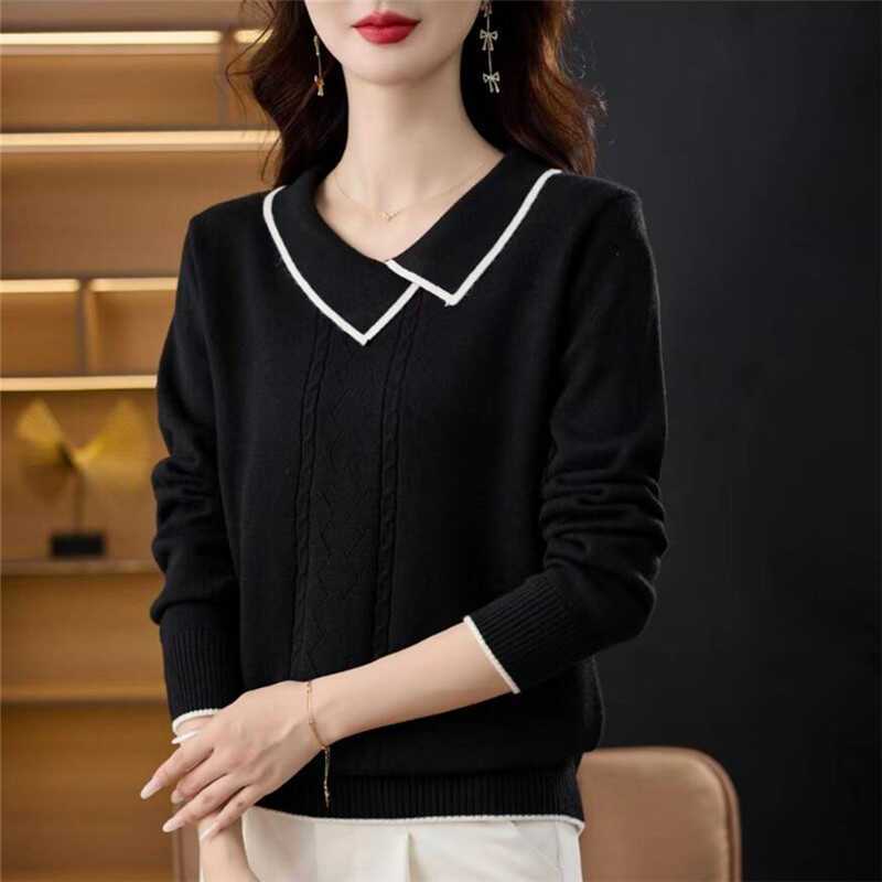 Women's V Neck Sweater Solid Color Slim Knit Pullover Sweater Autumn Winter