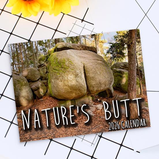 Nature Butts 2026 Calendar Jan. 2026 - Dec. 2026 Wall Hanging Calendar Funny 12 Monthly Planner White Elephant Gag Gifts for Family Friends
