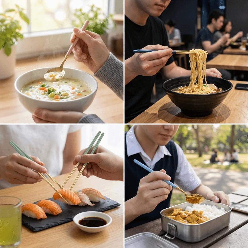 1Set Smooth Spoon Chopstick Kit Rustless Steel Tableware Set Dining  Set  Outdoor Picnic