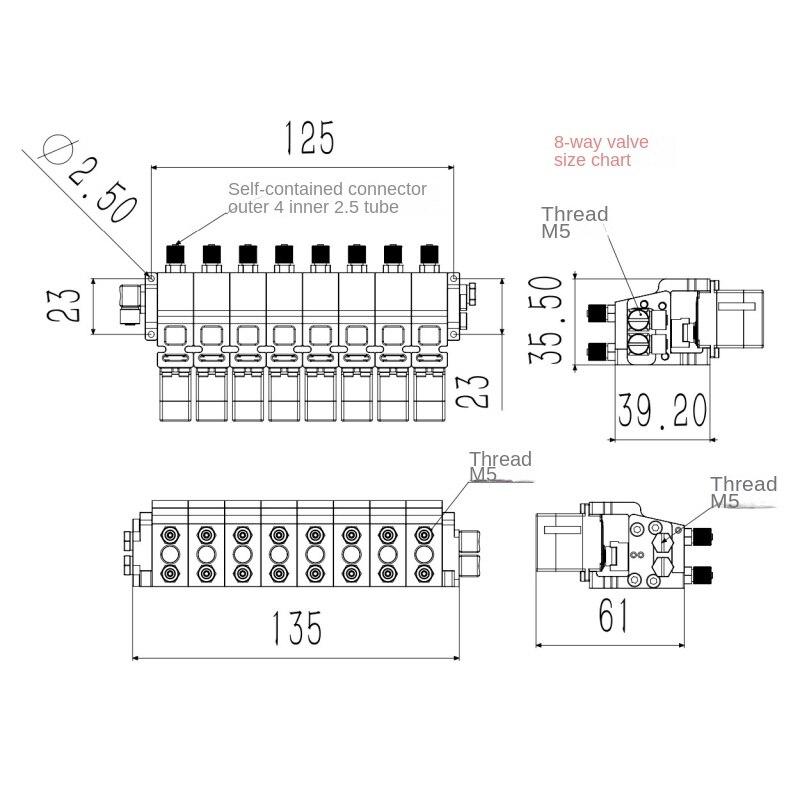 1CH To 8CH Hydraulic Control Valve Oil Return Version For 1/14 RC Excavator E010 EC160 K336