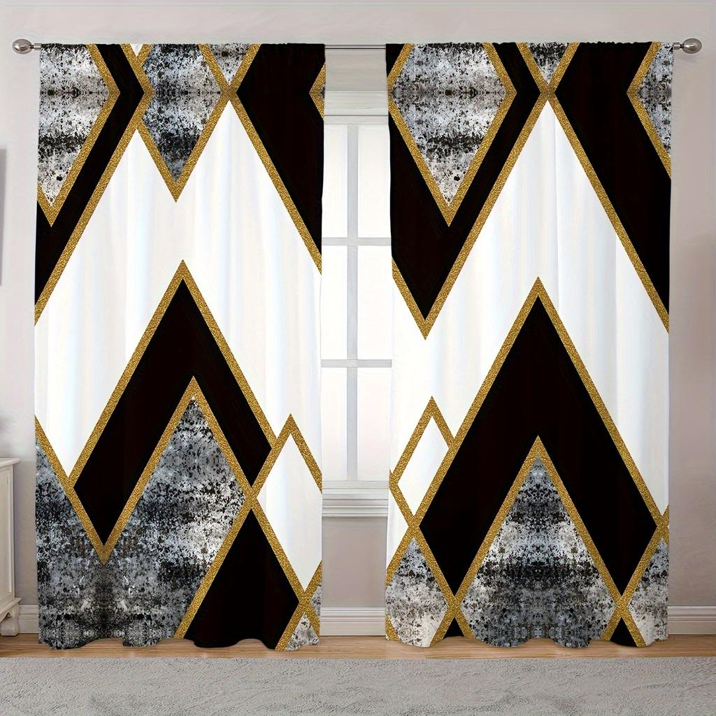 2 Paneele Geometrisches Kariertes Gestreiftes Druck Vorhänge für Schlafzimmer Wohnzimmer Bodenlanges Fenster Küche Jalousien Drapierung cortians