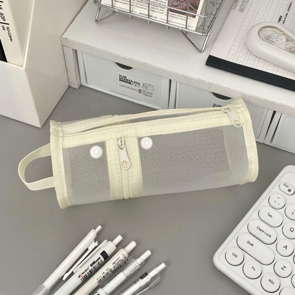 Portable Mesh Pencil Case Simple Stationery Storage Organizer Back To School