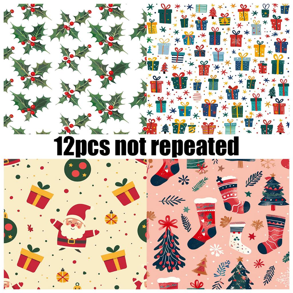 Merry Christmas DIY Craft Decorative Paper Set, 12 Sheets Creative Journal Scrapbook Background Paper