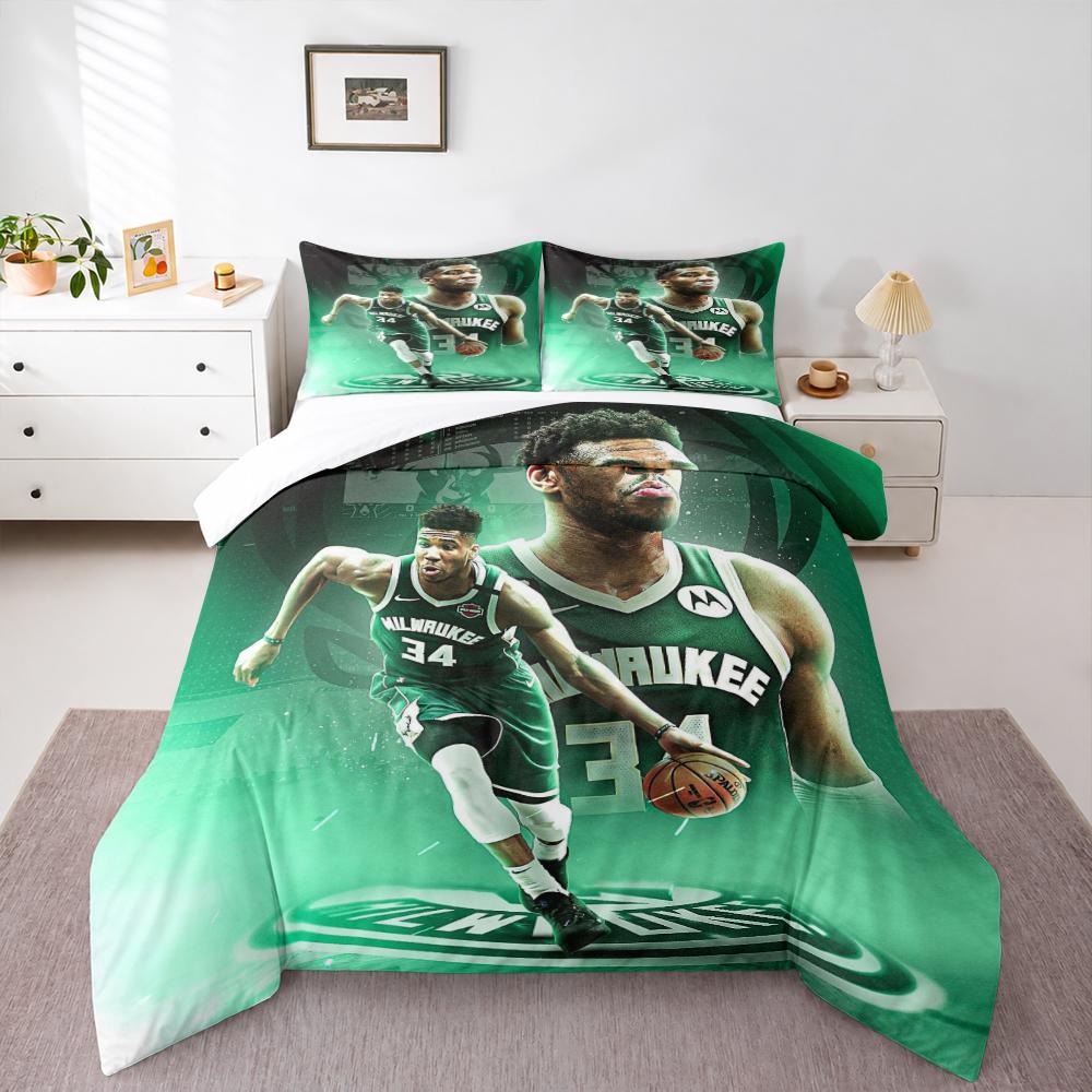 "Basketball Star Artwork Green Style Bedding setBedding set (1 duvet cover, 2 pillowcases, duvet not included)