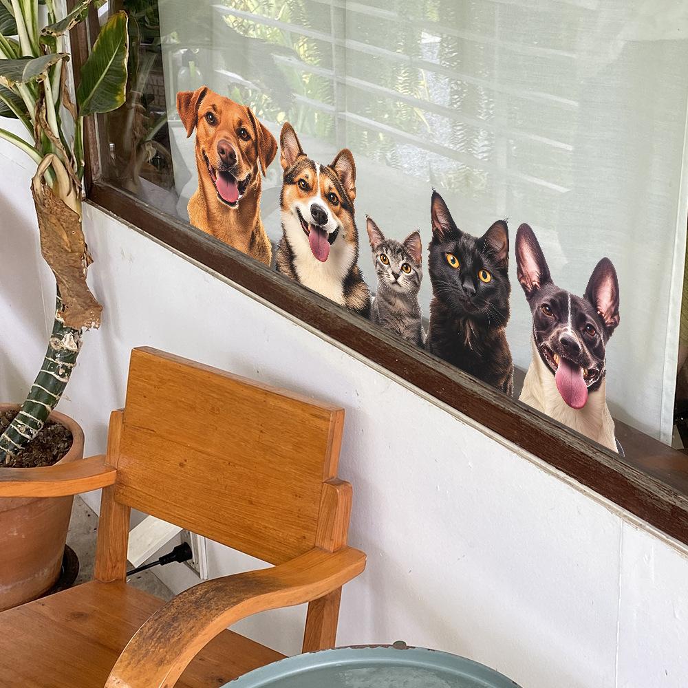 Dog and Cat Animal Combination Glass Window Home Background Beautification Window Stickers