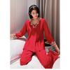 GMXIA Spring and Autumn Pajama Women's Long-sleeved Ice Silk Lace Sexy Loose Pullover Silk Home Wear Summer Pajama Sets