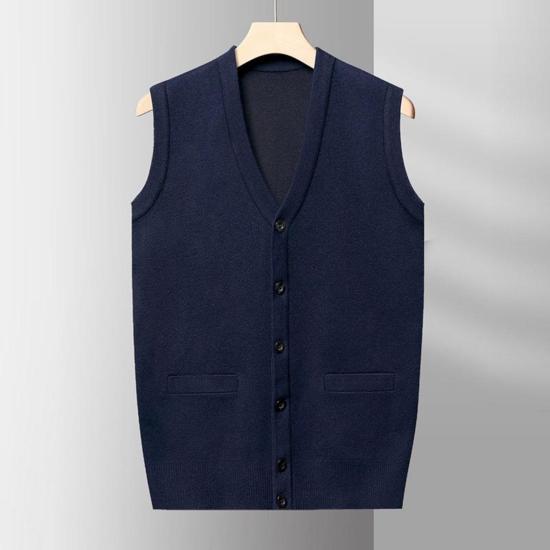 

Папа Осень Мужской Новый Свободный Жилет Мода Простой V-образный вырез Однотонный Повседневный Жилет Поддева Вязаный Жилет. XL