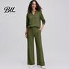 Damen Sportanzüge Sweatshirt Hose 2-teiliges Set, V-Ausschnitt Langarm Oberteil & Weiter Passender Lounge Set Hosen mit Elastischem Bund, Einfarbig