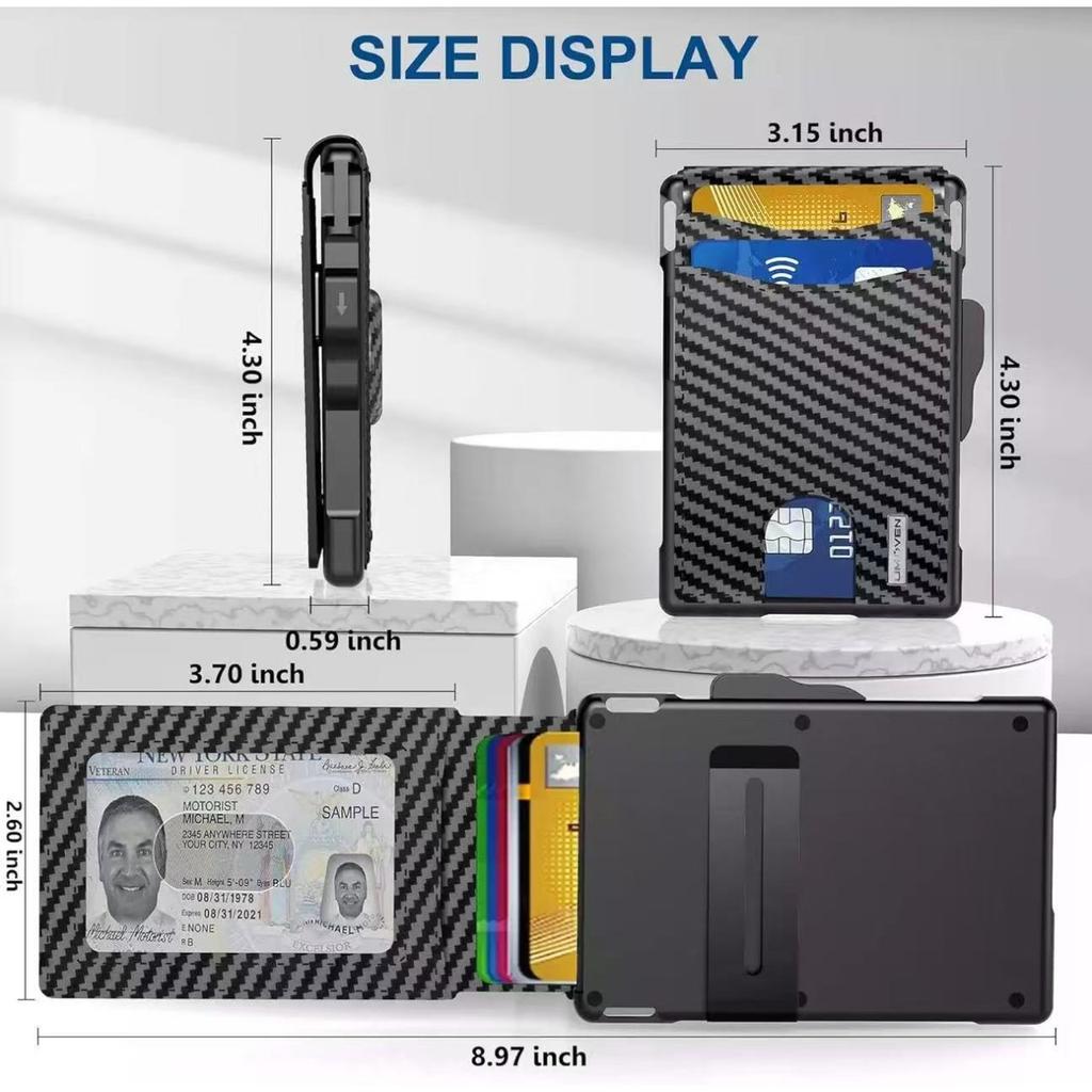 Men's wallet card bag Long airtag card bag Large capacity card position Flip carbon fiber metal card box