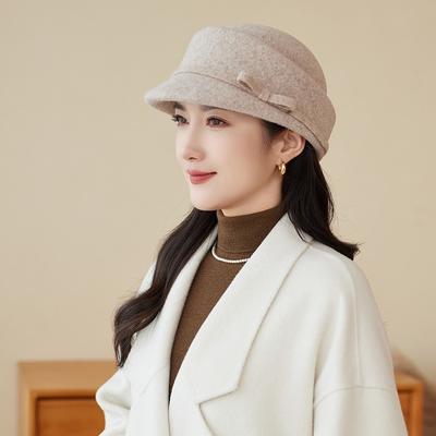 Autunno e inverno lana di lusso leggera, berretto a tesa corta, cappello femminile versatile, piccolo cappello da cavallerizza