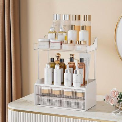 1 Stück 2-stöckiger Kosmetik-Organizer mit 2 Schubladen, Badezimmer-Organizer,, Großer Hautpflege-Organizer, Exquisiter Kommoden-Organizer
