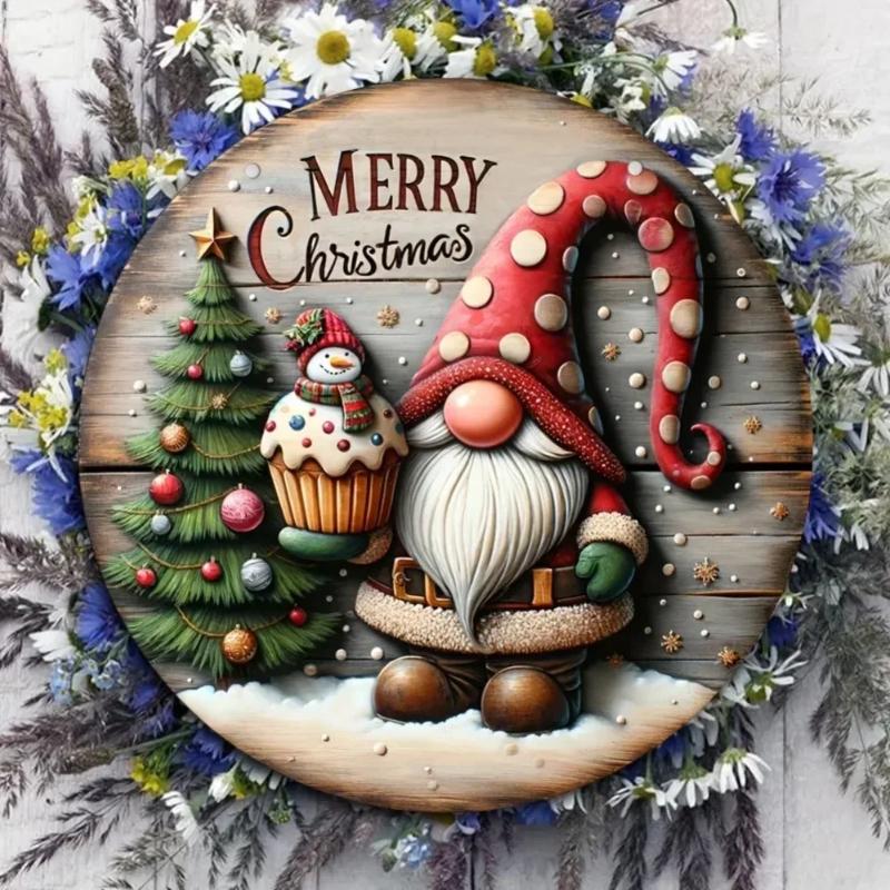 1pc Merry Christmas Wooden Sign Decor with Gnome And Candy Cane Design for Home Wall/Door Hanging Plaque