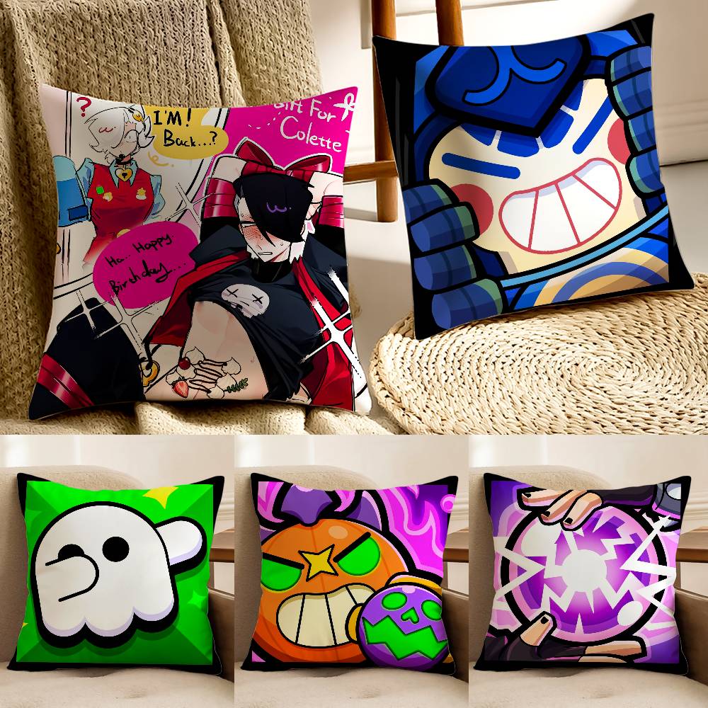 B-Brawl Anime S-Stars Pillow Case Anti-dustmite Pillowcase Invisible Zipper Silky Short Plush Sofa Cushion Cover