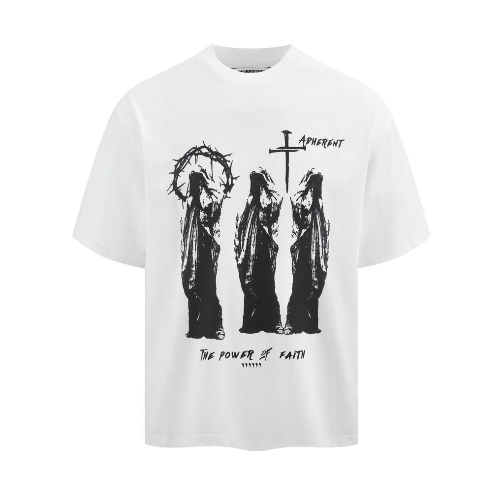 Summer American Power of Faith Printed Short Sleeve T-Shirt Men's and Women's Same Trendy Brand Hip Hop Couple Top Loose