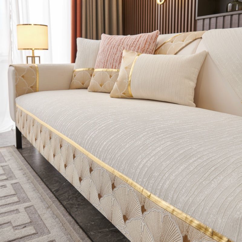 1 Stück Chenille Sofaüberwurf, Rutschfester Sofabezug, Nordischer Sofabezug mit goldenem Rand, Möbelschutz für Schlafzimmer, Büro, Wohnzimmer, Heimdekor