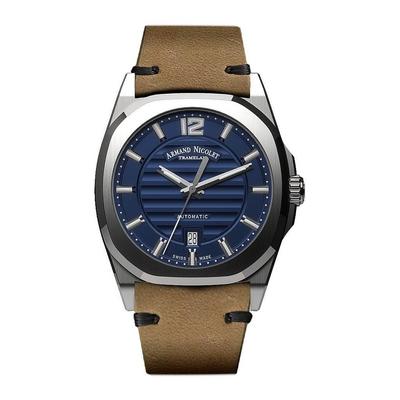 Tramelan J09 Mostrador Azul Automático A660AAA-BU-PK4140CA Pulseira de Couro de Bezerro Relógio Masculino