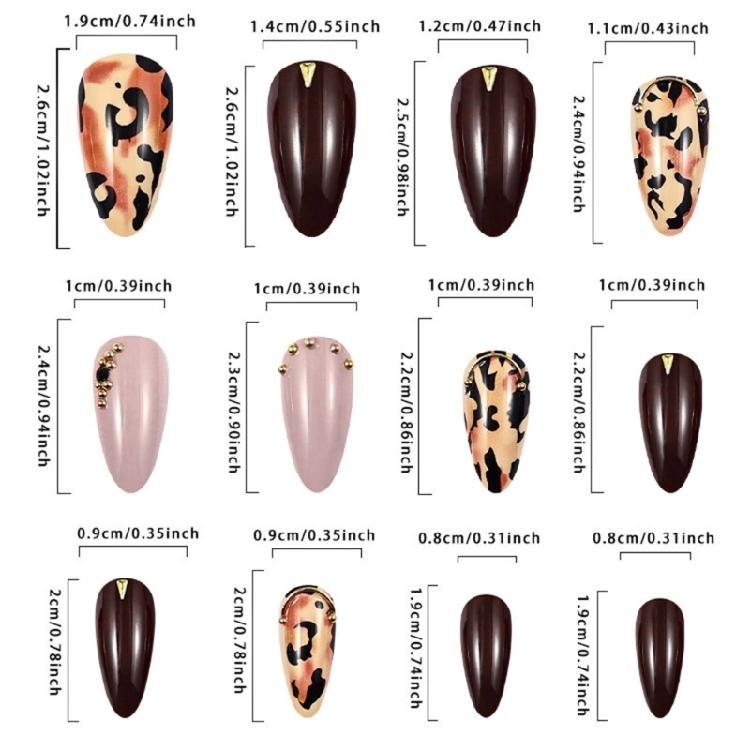 24Pcs Short Almond Leopard Press On Nail Glossy False Nail Winter Nail Decors Stick on Nail Suitable for Work and Event
