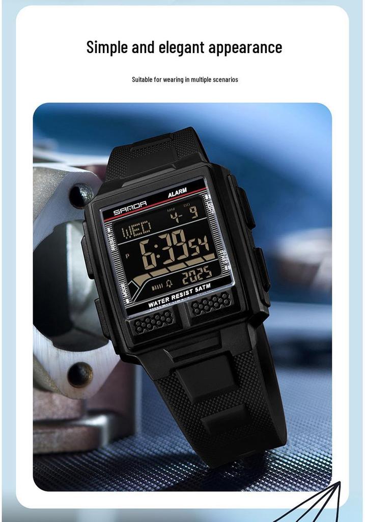 SANDA Youth Sports Luminous Waterproof Multifunction Watch with World Time & Alarm