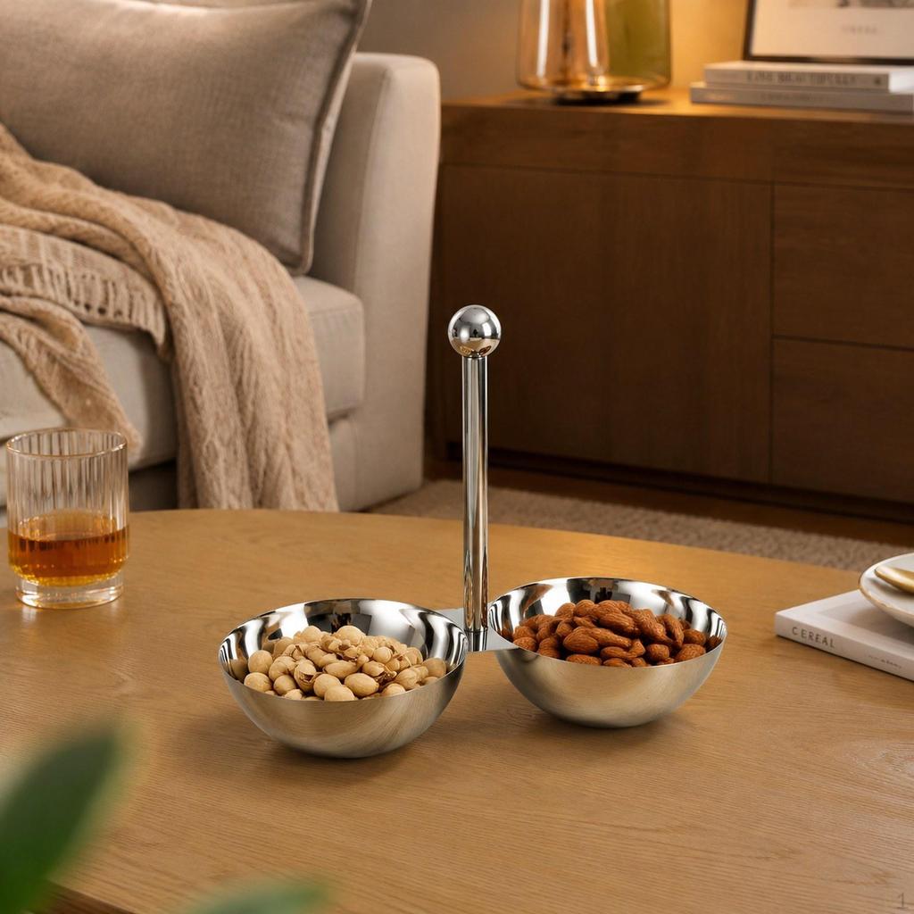 Condiment Serving Bowl Divided Multi Section Fruit Tray Stainless Steel Display With Handle