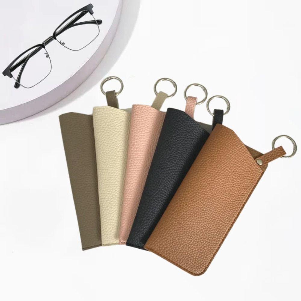 With Keyring Sunglasses Pouch PU Leather SunGlasses Holder Hanging Sunglasses  Eyewear Accessories