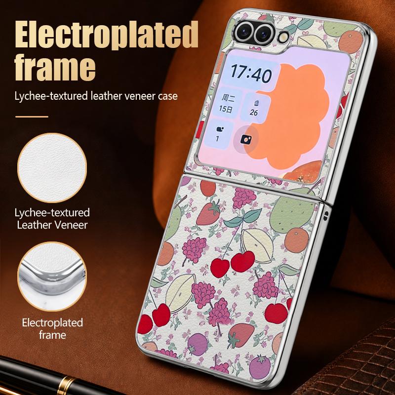 Polka Dot Cherry Print Case For Samsung Z Flip 8 7 6 5 Luxury Plating Leather Skin Folding Phone Cover For Galaxy Z Flip8 Flip7 Flip6