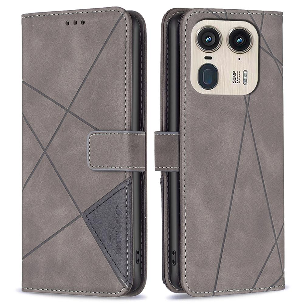 

For Motorola Edge 50 Ultra 5G/Moto X50 Ultra 5G Phone Cases Wallet Stand Geometry Imprint Leather Cover Grey
