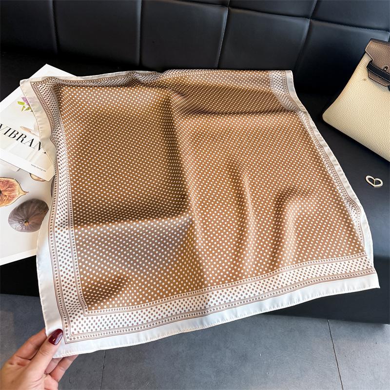 Fashion Polka Dot Printed Silk Like Square Scarf For Women