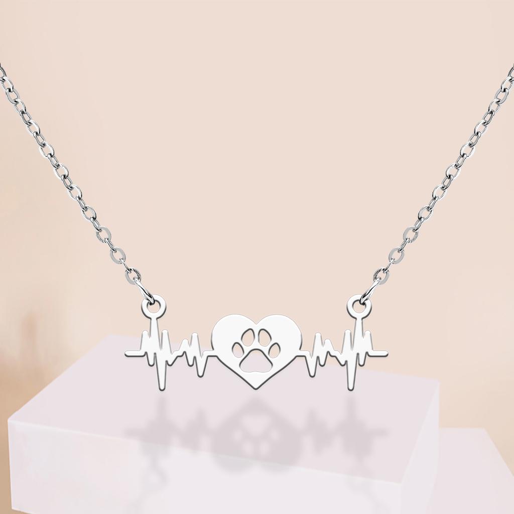 Love EKG Necklace Paw Print Clavicle Pendant Heartbeat Choker Stainless Steel Jewelry for Women Pet Lover Trend Gifts Wholesale