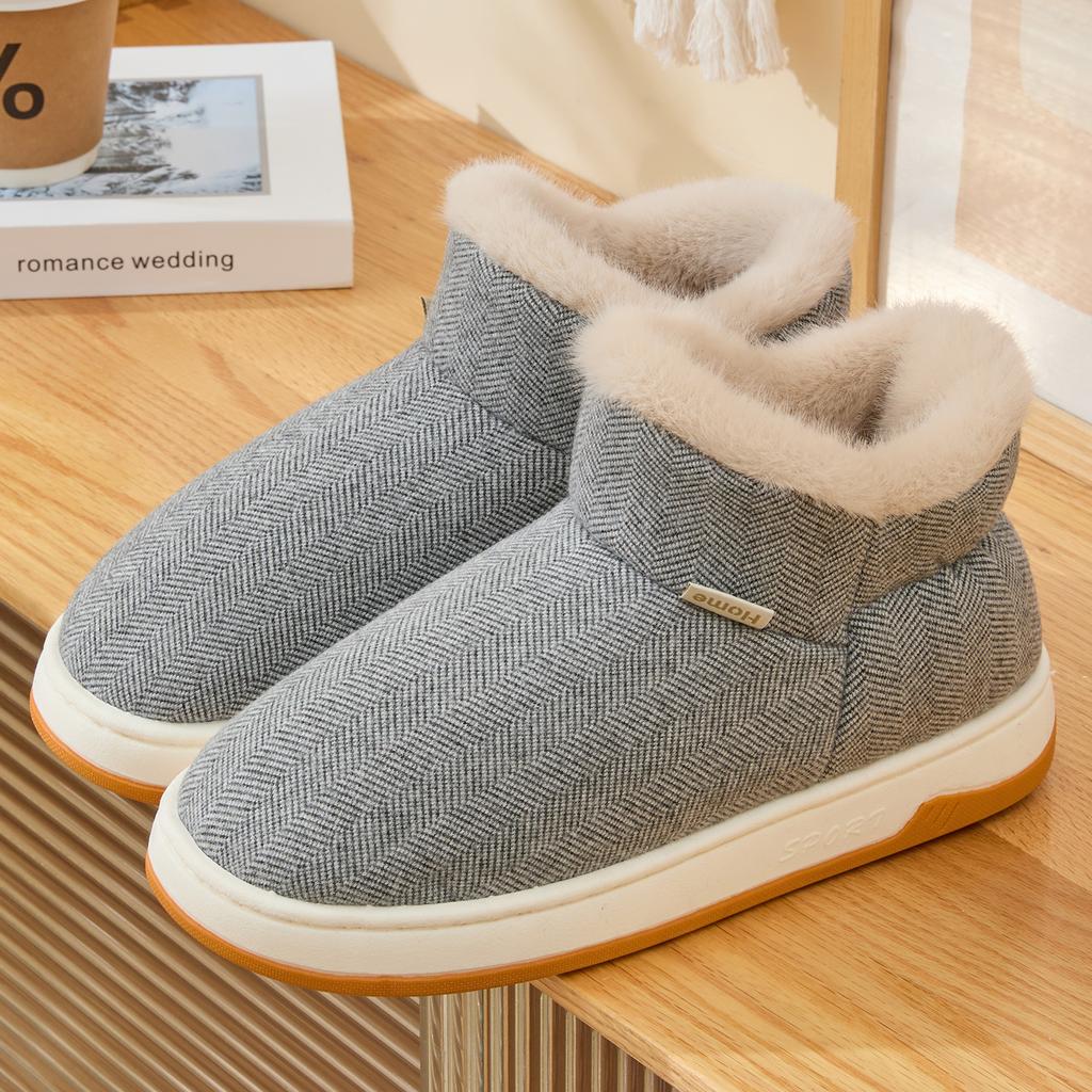 Winter Women Cotton Slippers Plush Warm Thick Bottom Slides Breathable Soft Non-slip Slippers Indoor Outdoor Men Casual Slippers