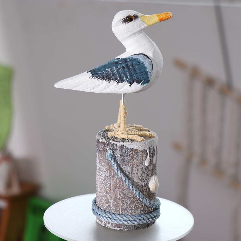 Mediterranean Style Wooden Seagull Craft Vintage Seagull Model Seabird Ornament  Coastal Home