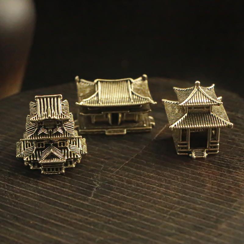 Brass Ancient Architecture Figurines Home Decor Chinese Ancient Buildings Pavilions Fairy Garden Miniatures Fish Tank Decoration