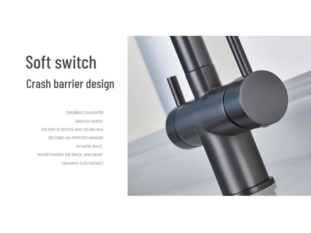 Gunmetal 304 Stainless Steel Pull-Out Kitchen Faucet with Hot/Cold Drinking Water Purifier and Vegetable Sink Function.