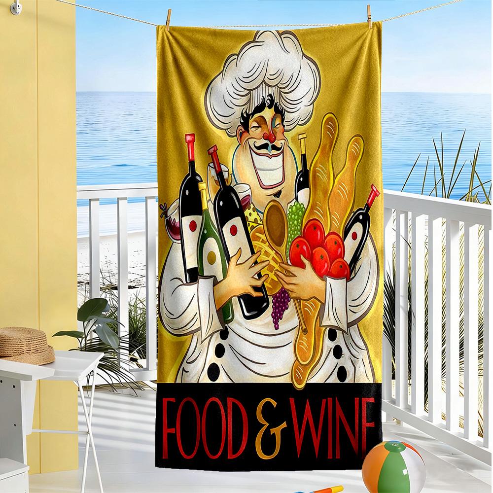 Chef Wine Beach Towel Quick-Dry Soft Microfiber Comfortable Lightweight Portable for Swimming,Beach,Camping, Travel, Beach Accessories,Gym