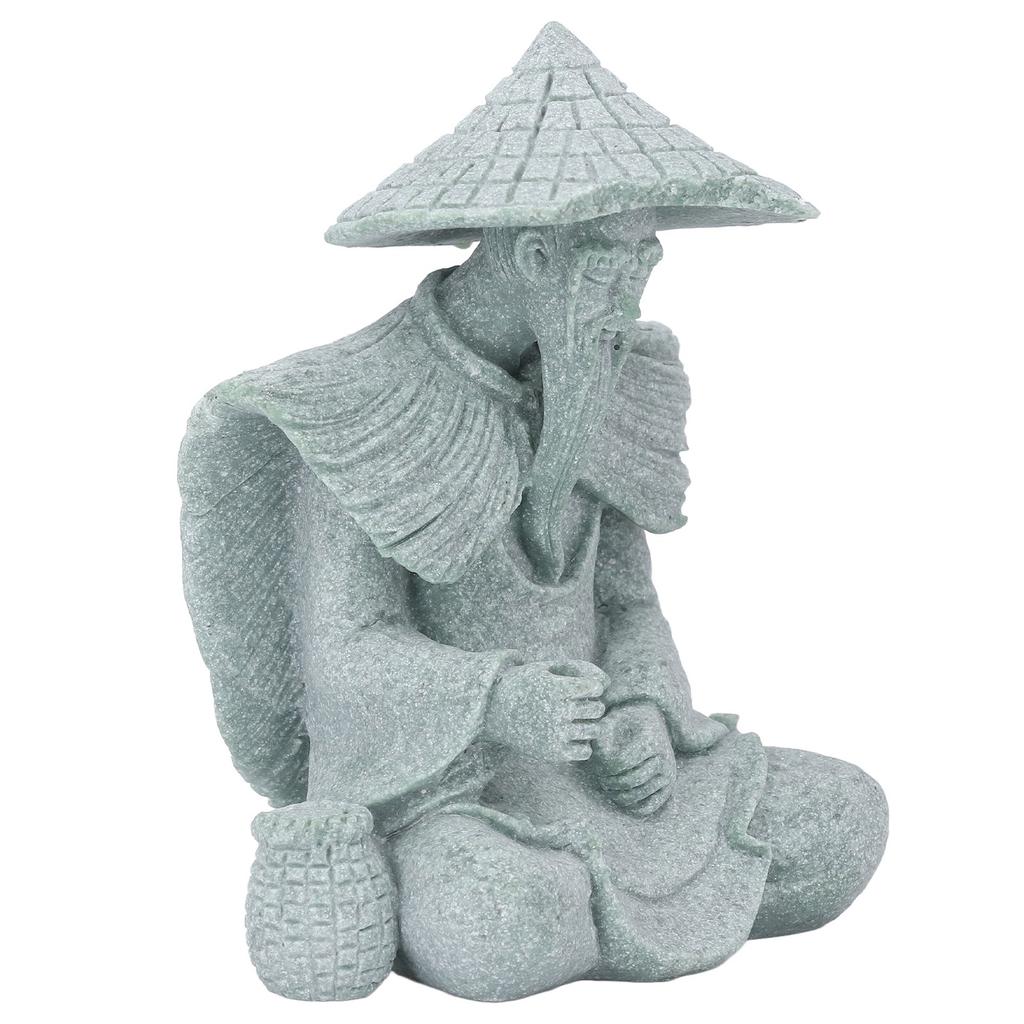 Fisherman Statue Sitting Fishing Old Man Figurine Small Desk Ornament for Cabinet Living Room Office Decoration