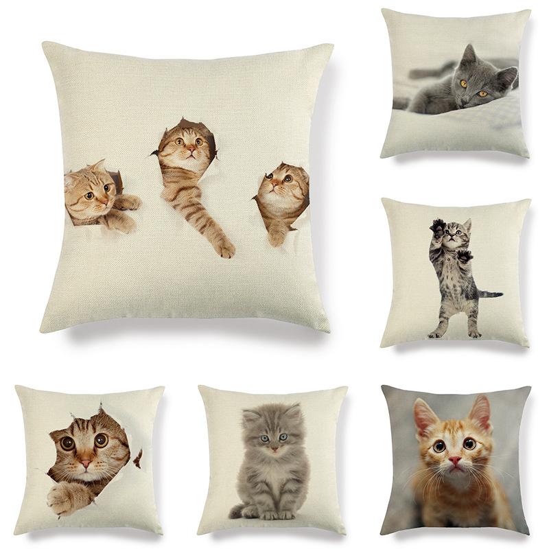 Cartoon Cat Pattern Series Super Soft Cotton and Linen Material Pillow Cover for Home Sofa Decoration Pillow Cover