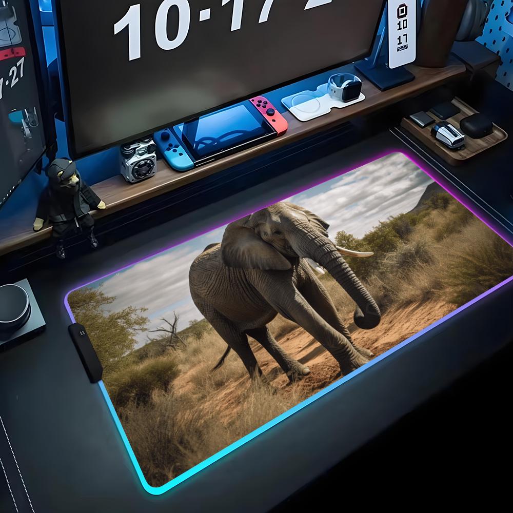 

African elephant Mouse Pad RGB Gaming Mousepad Big LED Pad PC Desk Mat Luminous Mouse Pad Large Keyboard Mats Table Rug With 600x300x3mm