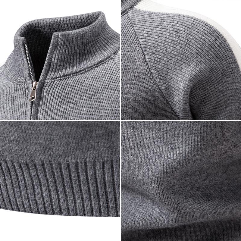 2025 Winter Men's Korean Style Half-Zip Stand Collar Knit Pullover, Plus Size Casual Base Layer