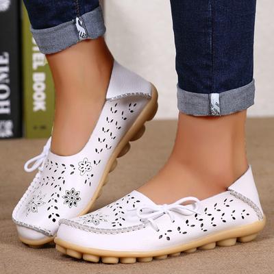 Modische Damen-Flats Atmungsaktive Loafer mit Aussparungen für Damen Leichte Mokassins Echtes Leder Schuhwerk Damenschuhe