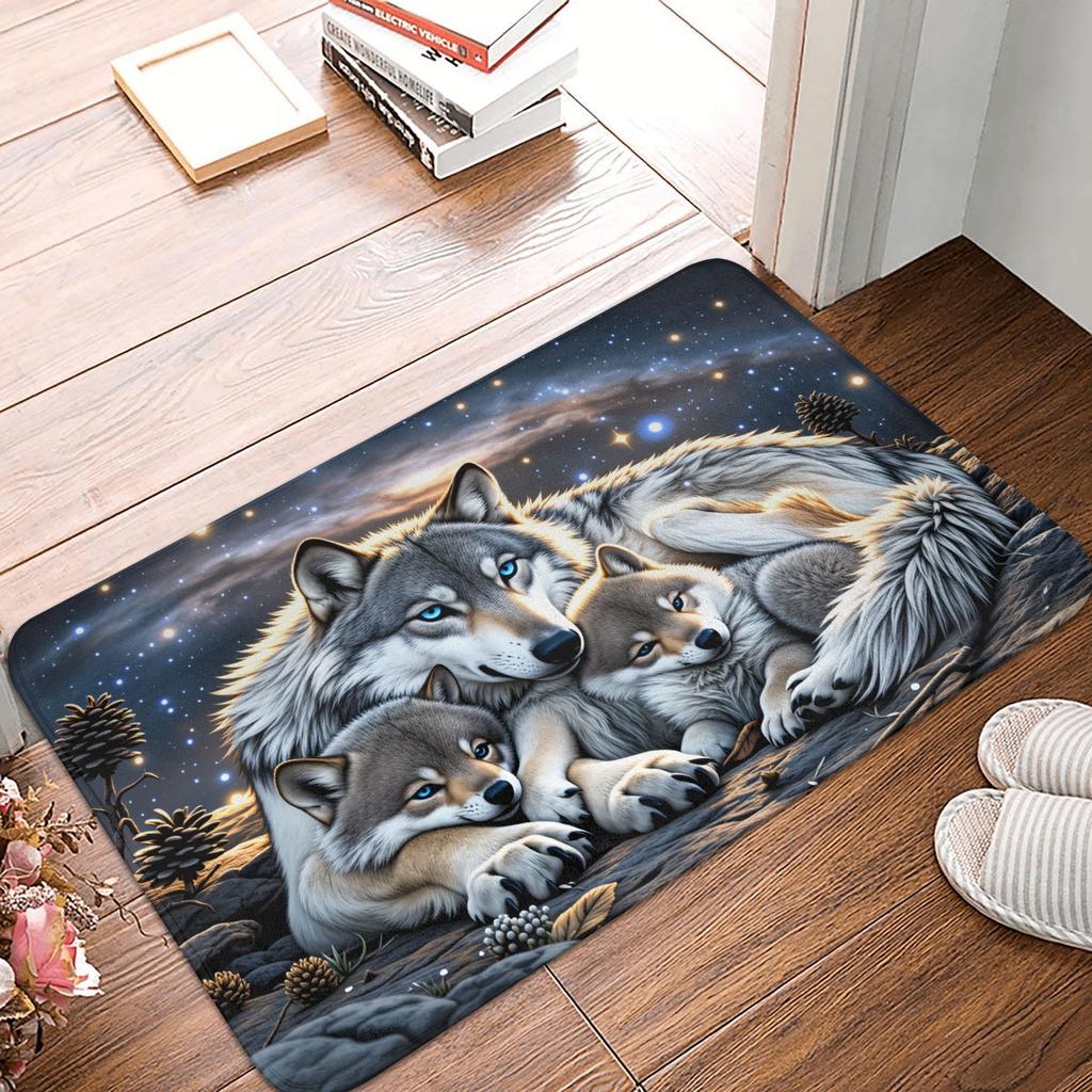 Realistic 3D Wolf  Peeking Out Of Torn Doormat Anti-Slip Bathroom Kitchen Mat Living Room Floor Door Entrance Carpet Rug