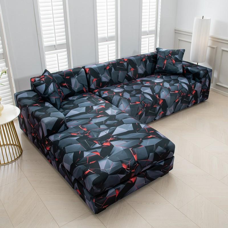 Geometric Sofa Covers For Living Room Elastic Corner Couch Cover L Shaped Chaise Longue Slipcovers Chair Protector 1/2/3/4 Seat