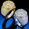 Hip Hop Ring Trend Gold Copper Real Gold Electroplating Flower Diamond Men'S Personality Ring Accessories