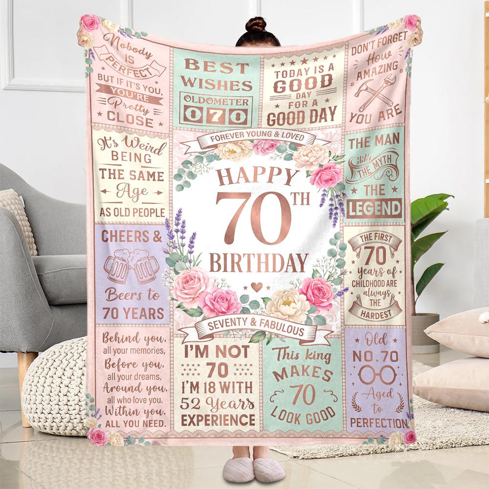 Happy 70th Birthday Celebration Flannel Blanket-Soft and Suitable for Sofas,Beds,Offices,Travel,All Seasons,Great Gift for Holidays and Birthdays.