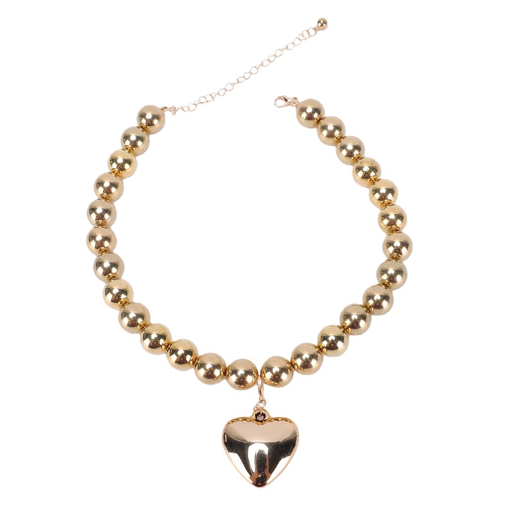 Large Bead Necklace Heart Shape Pendant Chunky Chain Necklace Collar Chain for Women Party Anniversary Gold