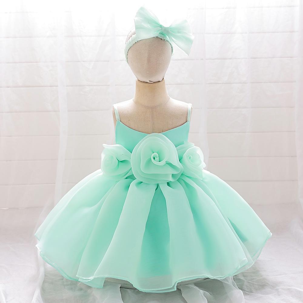One-Year-Old Baby Princess Dress with 3D Floral Design for Special Events or Piano Performances